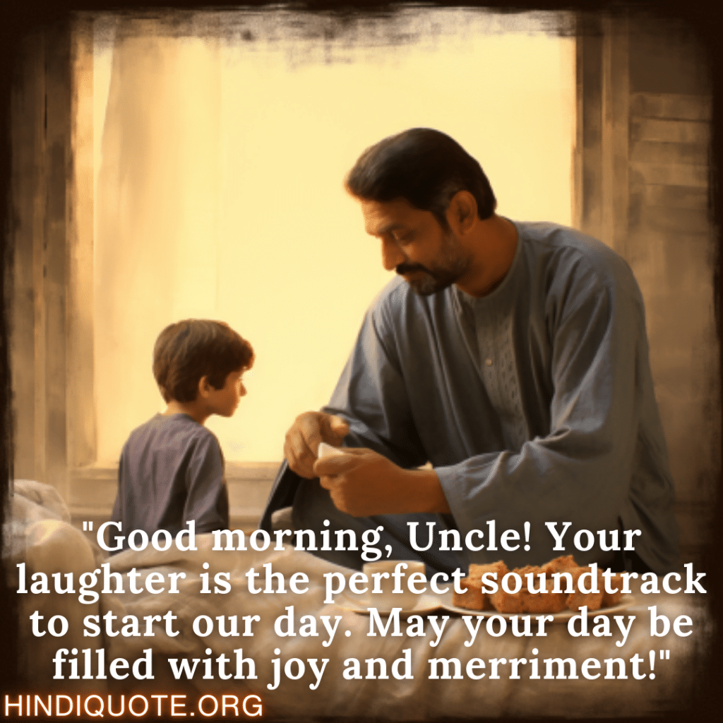 English Good Morning Quotes "Good morning, Uncle! Your laughter is the perfect soundtrack to start our day. May your day be filled with joy and merriment!"