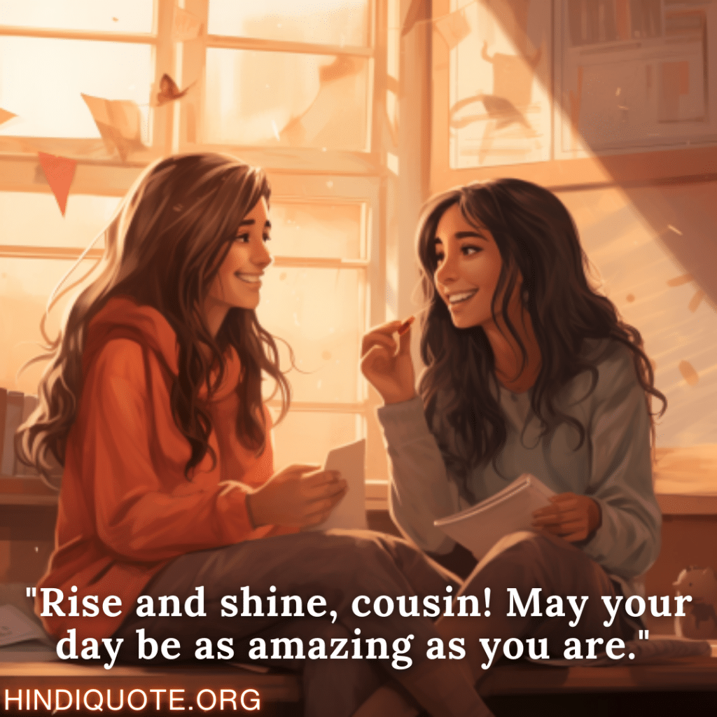 English Good Morning Quotes "Rise and shine, cousin! May your day be as amazing as you are." 