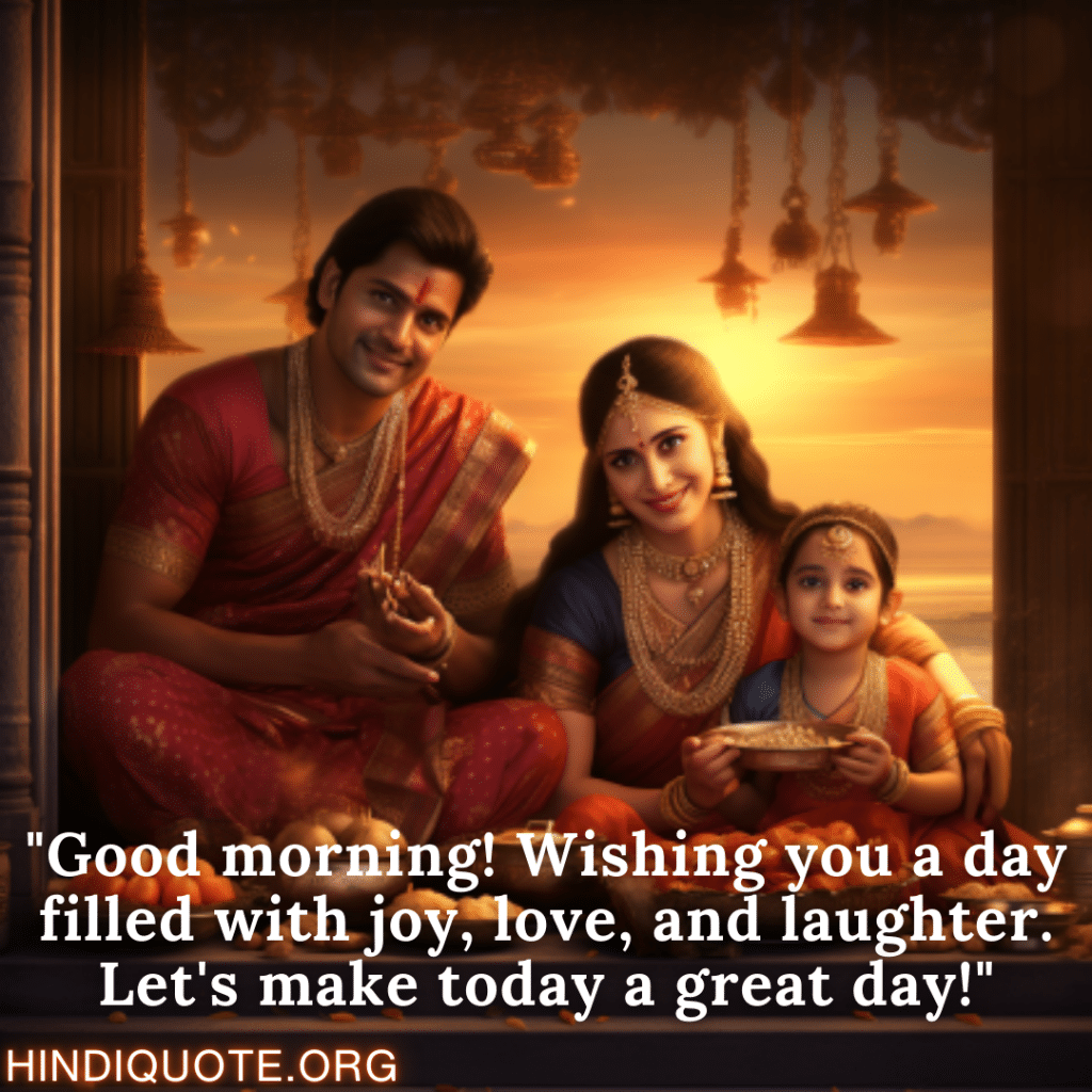 Good Morning Quotes Inspirational "Good morning! Wishing you a day filled with joy, love, and laughter. Let's make today a great day!"