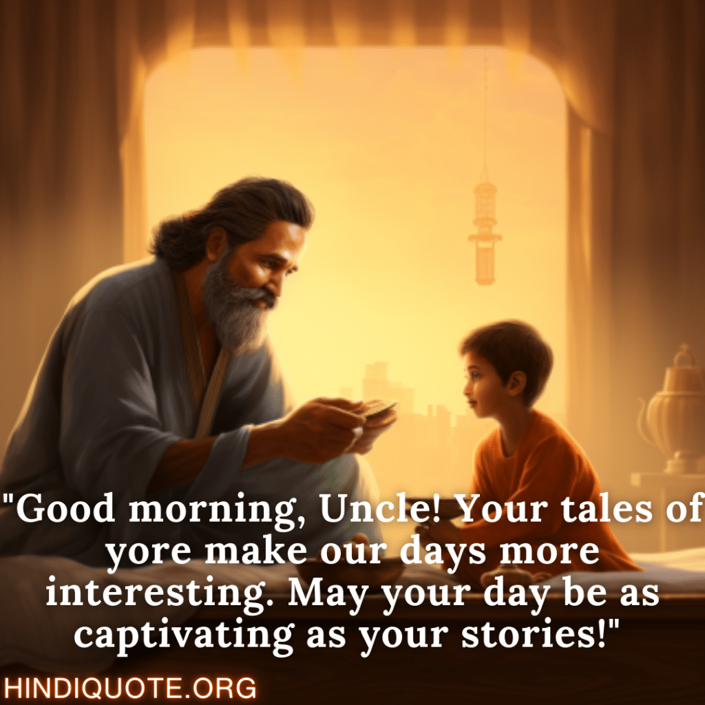 English Good Morning Quotes "Good morning, Uncle! Your tales of yore make our days more interesting. May your day be as captivating as your stories!" 