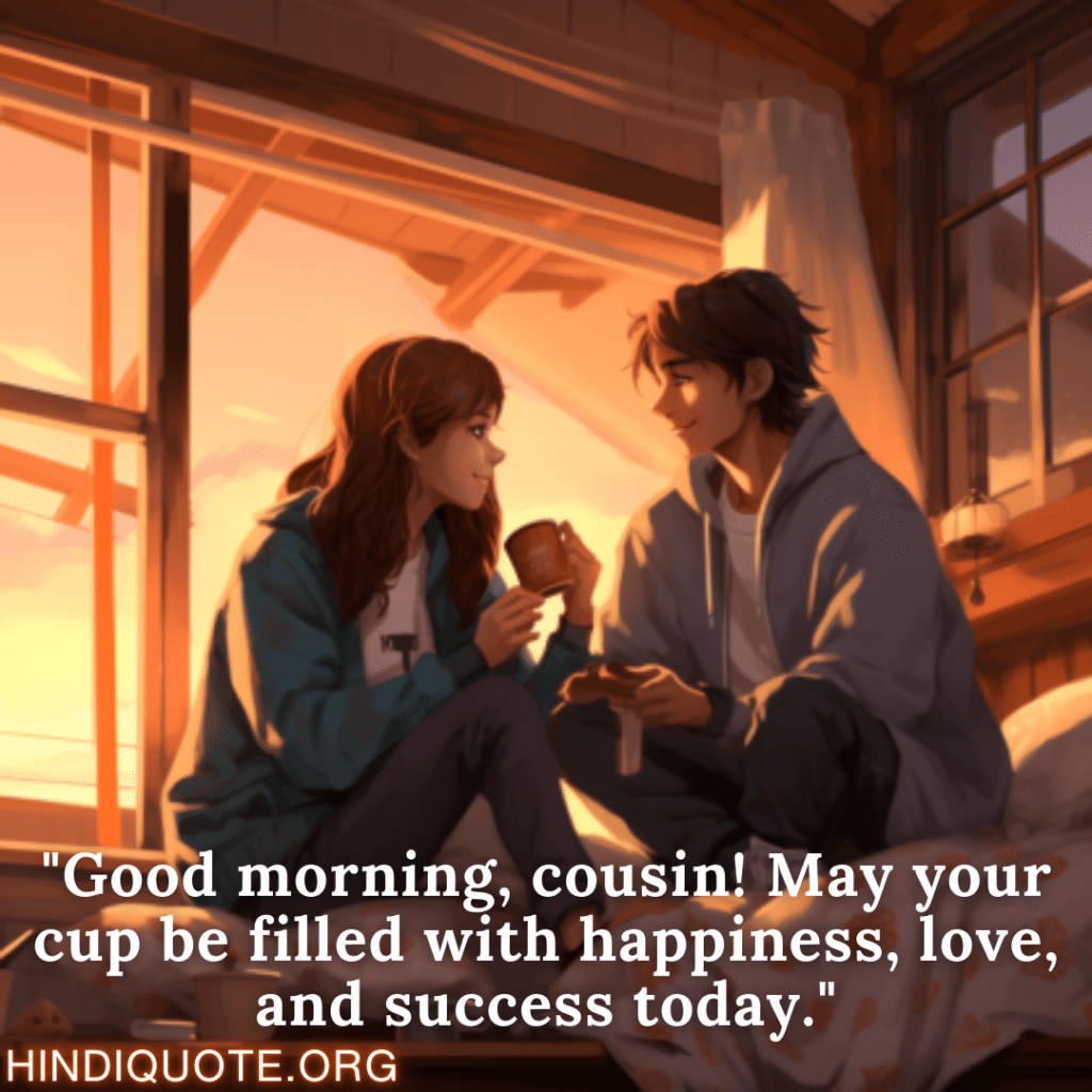 "Good morning, cousin! May your cup be filled with happiness, love, and success today."