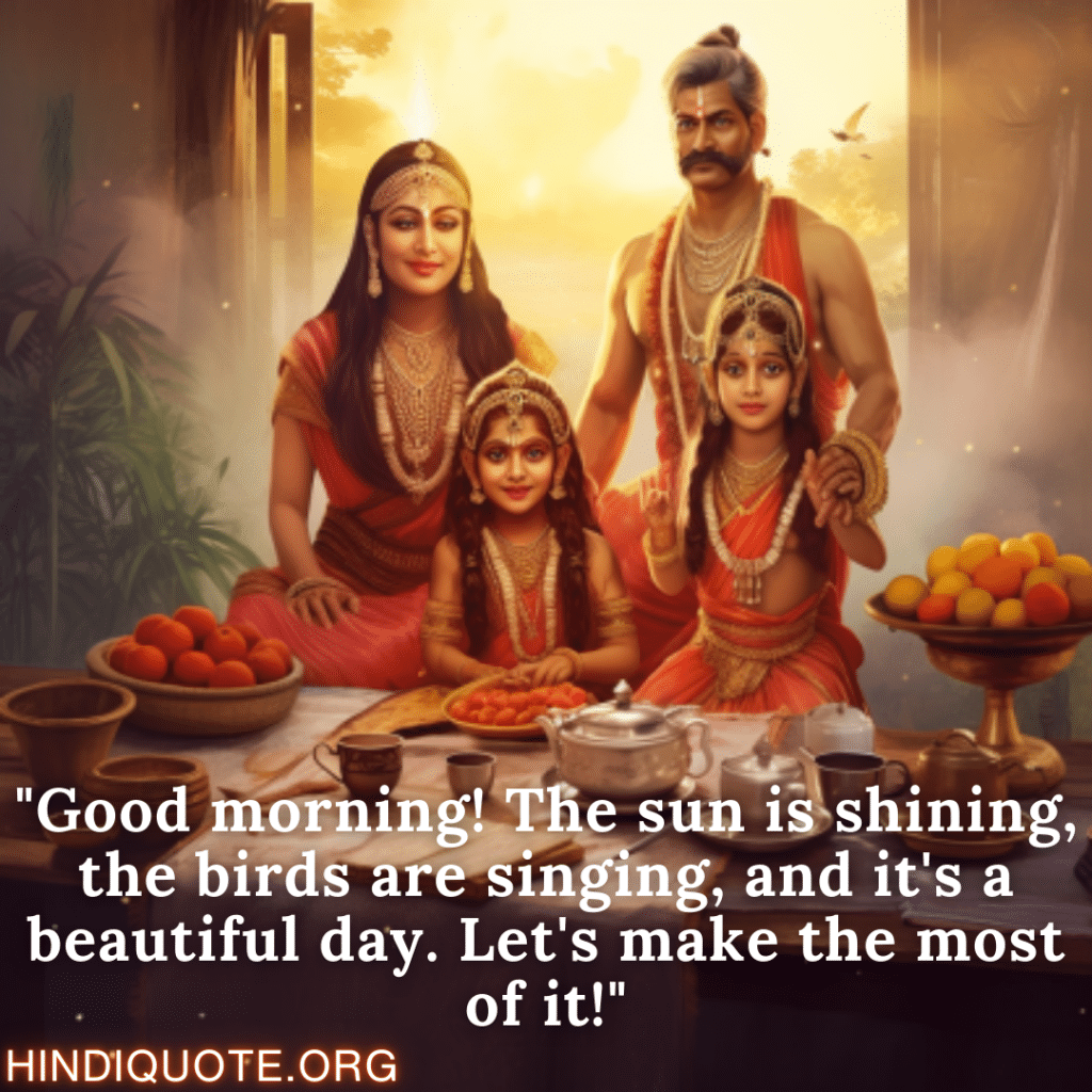 "Good morning! The sun is shining, the birds are singing, and it's a beautiful day. Let's make the most of it!"
