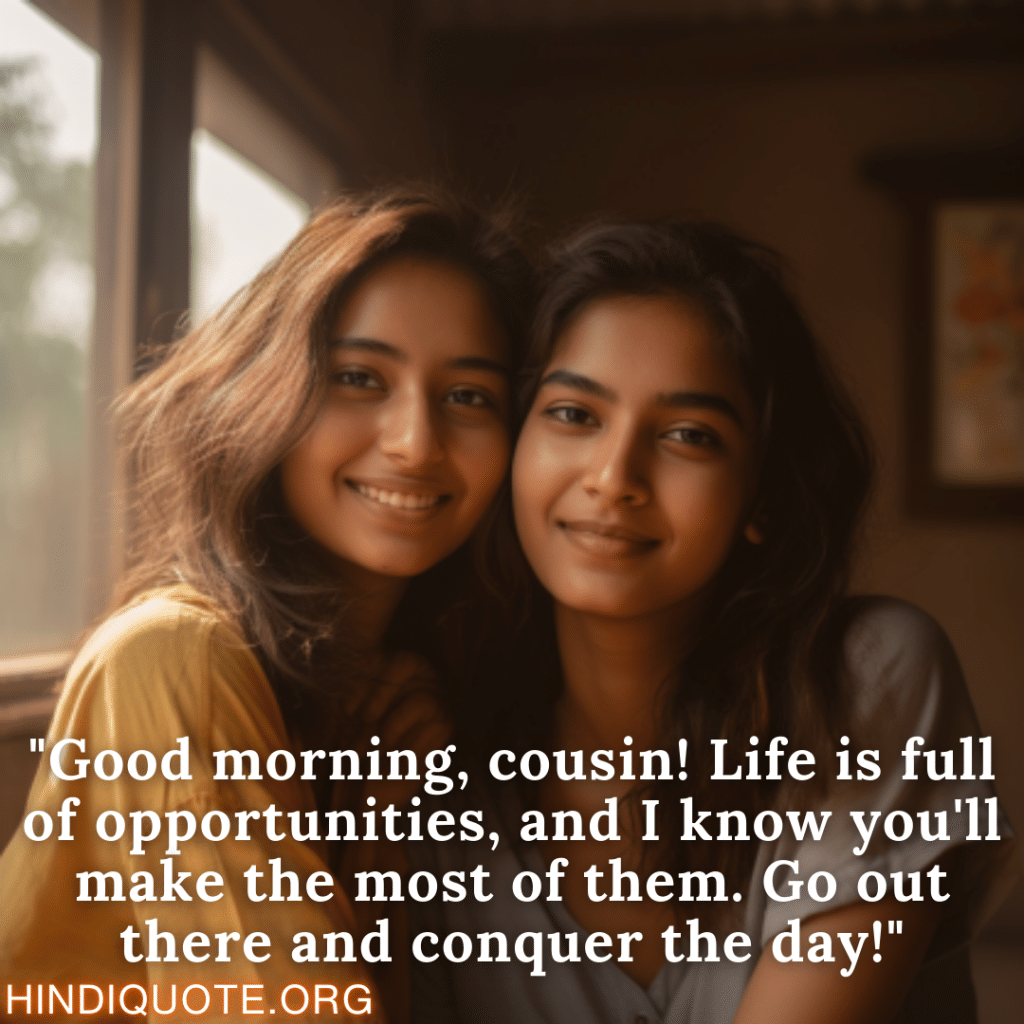 "Good morning, cousin! Life is full of opportunities, and I know you'll make the most of them. Go out there and conquer the day!"