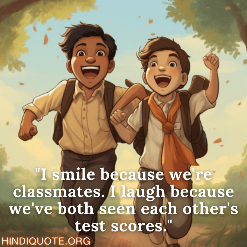 Funny Quotes "I smile because we're classmates. I laugh because we've both seen each other's test scores."