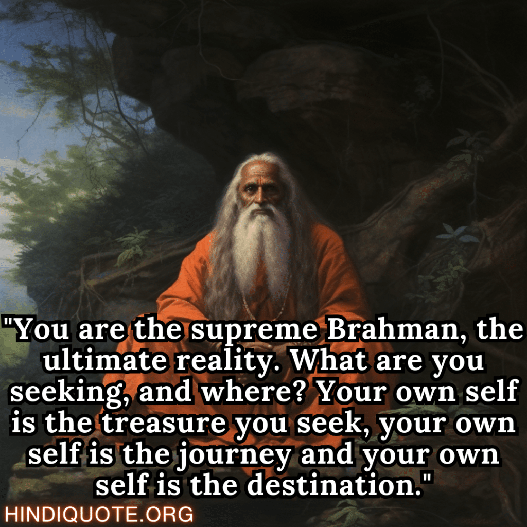 "You are the supreme Brahman, the ultimate reality. What are you seeking, and where? Your own self is the treasure you seek, your own self is the journey and your own self is the destination." - Shankaracharya