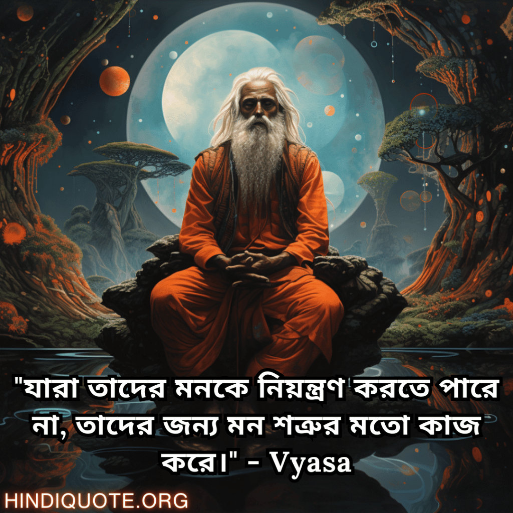 Motivational Quotes In Bengali By Vyasa "যারা তাদের মনকে নিয়ন্ত্রণ করতে পারে না, তাদের জন্য মন শত্রুর মতো কাজ করে।" - Vyasa
