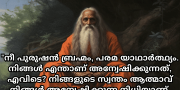 Motivational Quotes In Malayalam By Shankaracharya "നീ പുരുഷൻ ബ്രഹ്മം, പരമ യാഥാർത്ഥ്യം. നിങ്ങൾ എന്താണ് അന്വേഷിക്കുന്നത്, എവിടെ? നിങ്ങളുടെ സ്വന്തം ആത്മാവ് നിങ്ങൾ അന്വേഷിക്കുന്ന നിധിയാണ്, നിങ്ങളുടെ സ്വന്തം ആത്മാവ് യാത്രയാണ്, നിങ്ങളുടെ സ്വന്തം ആത്മാവ് ലക്ഷ്യമാണ്." - Shankaracharya