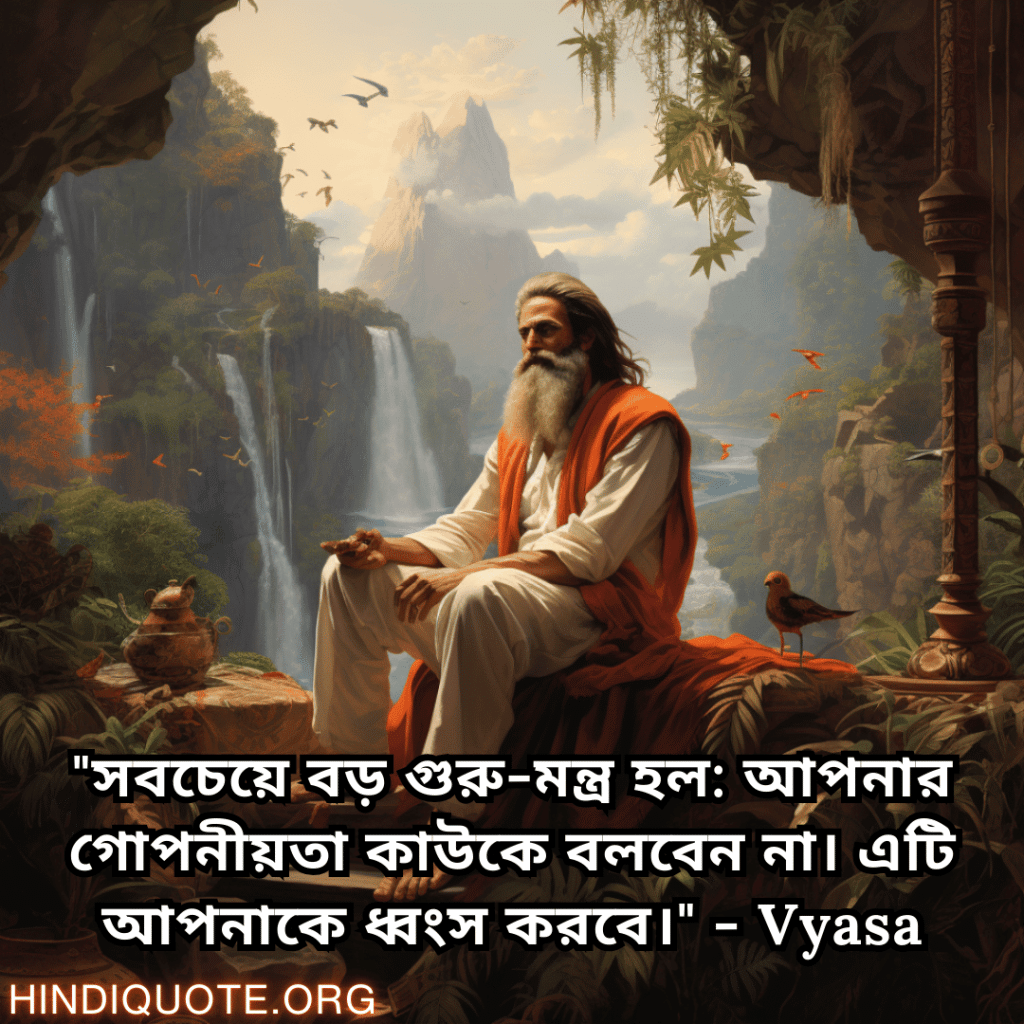Motivational Quotes In Bengali By Vyasa "সবচেয়ে বড় গুরু-মন্ত্র হল: আপনার গোপনীয়তা কাউকে বলবেন না। এটি আপনাকে ধ্বংস করবে।" - Vyasa