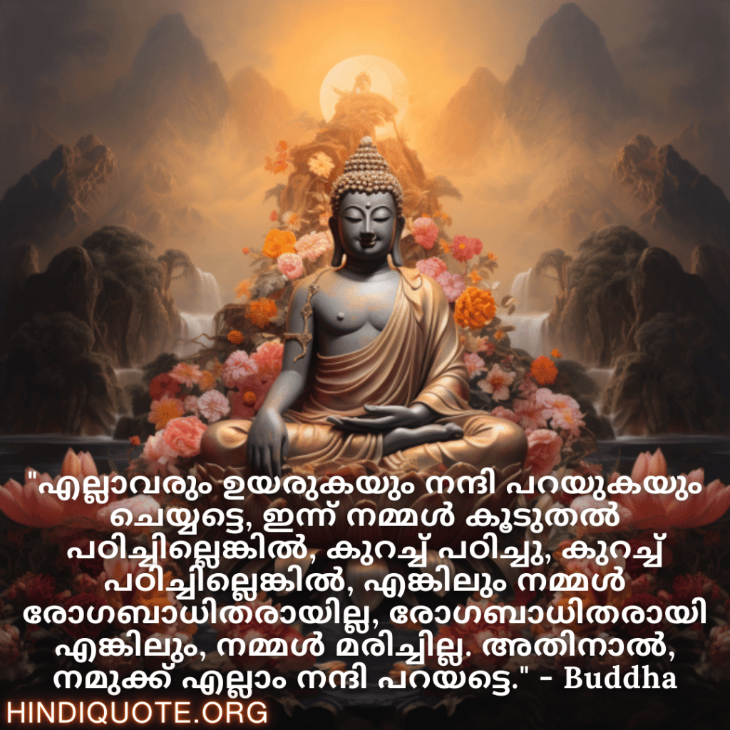 "എല്ലാവരും ഉയരുകയും നന്ദി പറയുകയും ചെയ്യട്ടെ, ഇന്ന് നമ്മൾ കൂടുതൽ പഠിച്ചില്ലെങ്കിൽ, കുറച്ച് പഠിച്ചു, കുറച്ച് പഠിച്ചില്ലെങ്കിൽ, എങ്കിലും നമ്മൾ രോഗബാധിതരായില്ല, രോഗബാധിതരായി എങ്കിലും, നമ്മൾ മരിച്ചില്ല. അതിനാൽ, നമുക്ക് എല്ലാം നന്ദി പറയട്ടെ." - Buddha