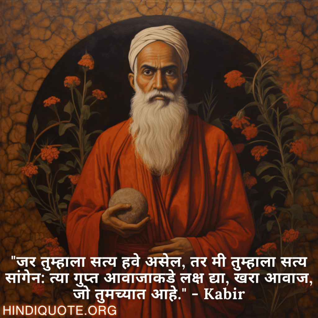 "जर तुम्हाला सत्य हवे असेल, तर मी तुम्हाला सत्य सांगेन: त्या गुप्त आवाजाकडे लक्ष द्या, खरा आवाज, जो तुमच्यात आहे." - Kabir