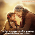 Love Quotes in Tamil for your Grandma "பாட்டி, உங்கள் பாசமே எனக்கு மிக முக்கியமான பரிசு."