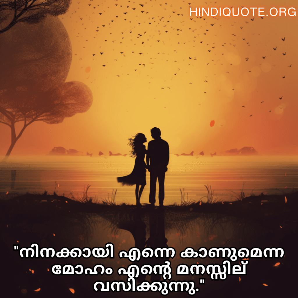 Love Quotes in Malayalam "നിനക്കായി എന്നെ കാണുമെന്ന മോഹം എന്റെ മനസ്സില്‍ വസിക്കുന്നു."