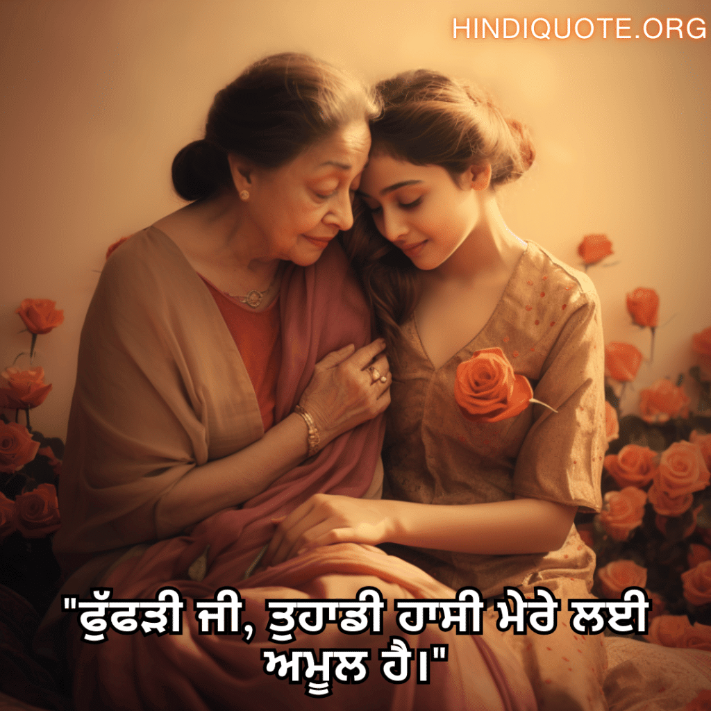 Love Quotes In Punjabi For Your Aunt "ਫੁੱਫੜੀ ਜੀ, ਤੁਹਾਡੀ ਹਾਸੀ ਮੇਰੇ ਲਈ ਅਮੂਲ ਹੈ।"