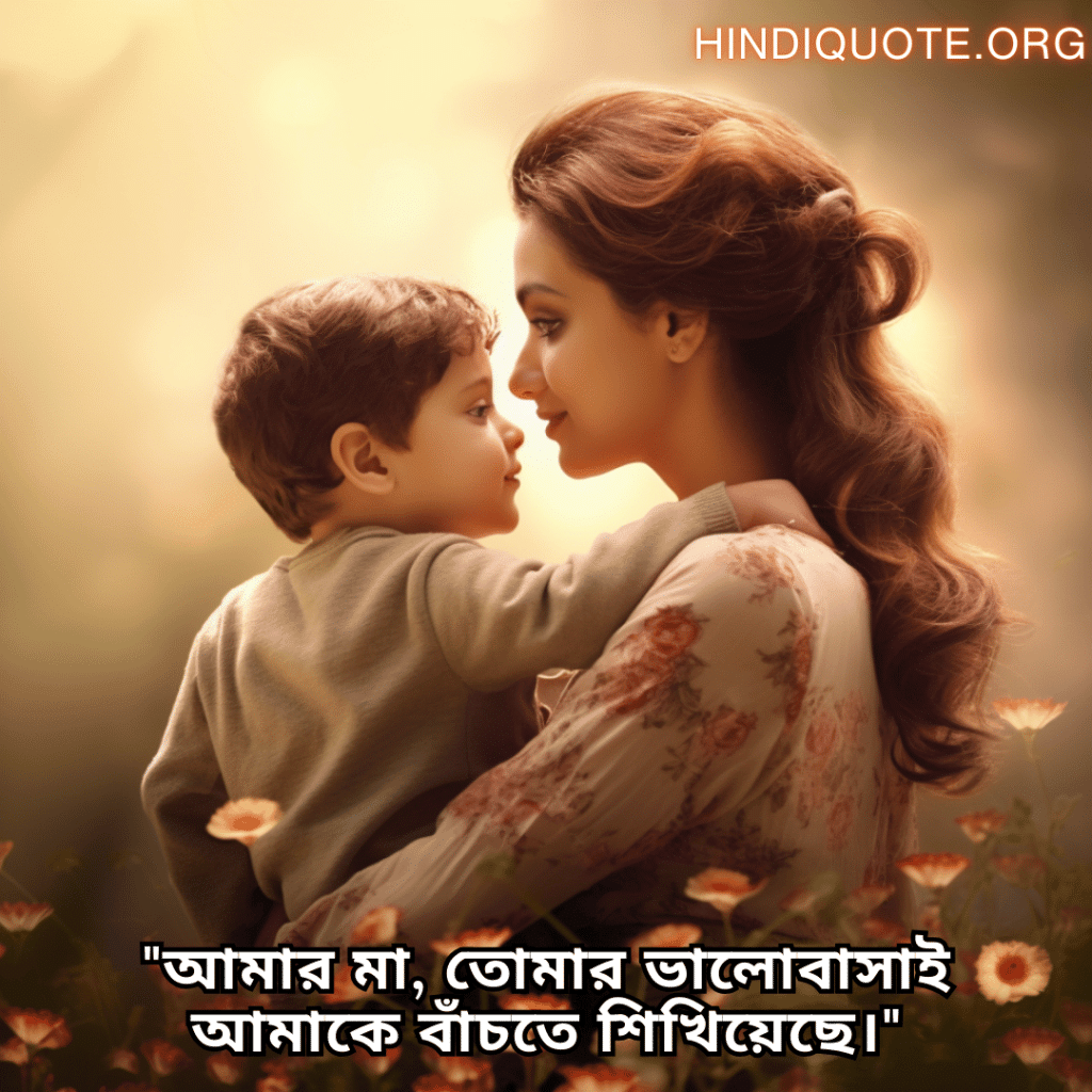 Love Quotes in Bengali For Your Mother "আমার মা, তোমার ভালোবাসাই আমাকে বাঁচতে শিখিয়েছে।"