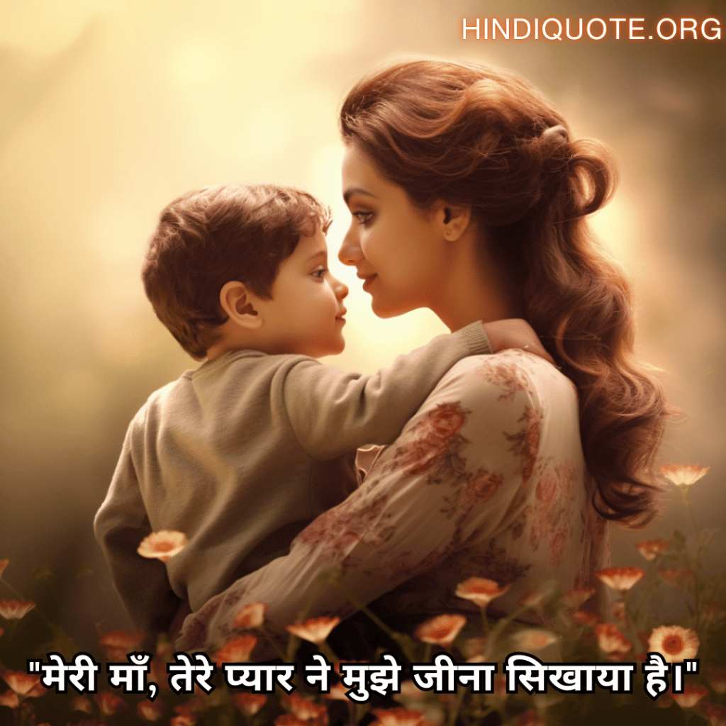 Love Quotes in Hindi For Your Mother "मेरी माँ, तेरे प्यार ने मुझे जीना सिखाया है।"