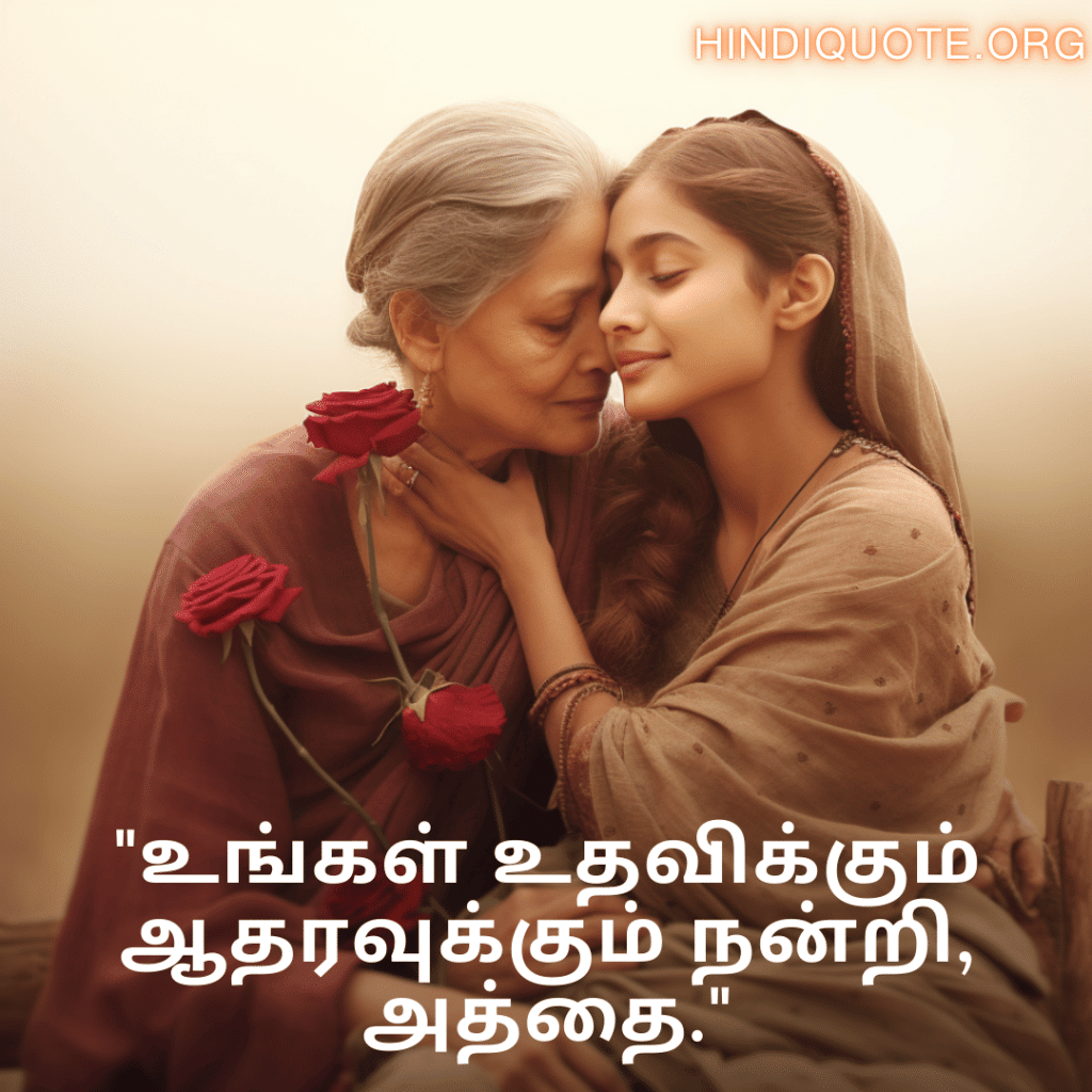 Love Quotes In Tamil For Your Aunt "உங்கள் உதவிக்கும் ஆதரவுக்கும் நன்றி, அத்தை."