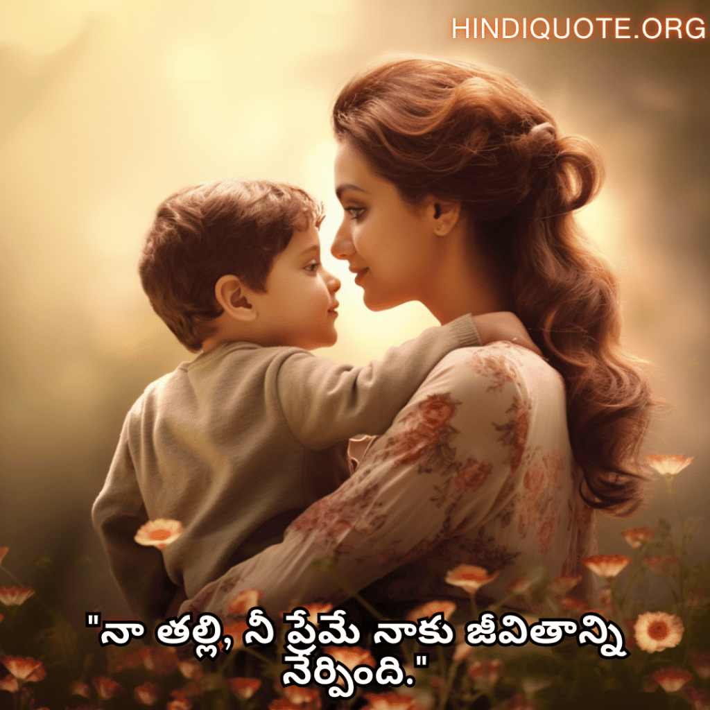 Love Quotes in Telugu For Your Mother "నా తల్లి, నీ ప్రేమే నాకు జీవితాన్ని నేర్పింది."