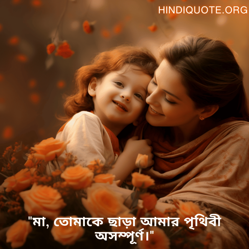 Love Quotes in Bengali For Your Mother "মা, তোমাকে ছাড়া আমার পৃথিবী অসম্পূর্ণ।"