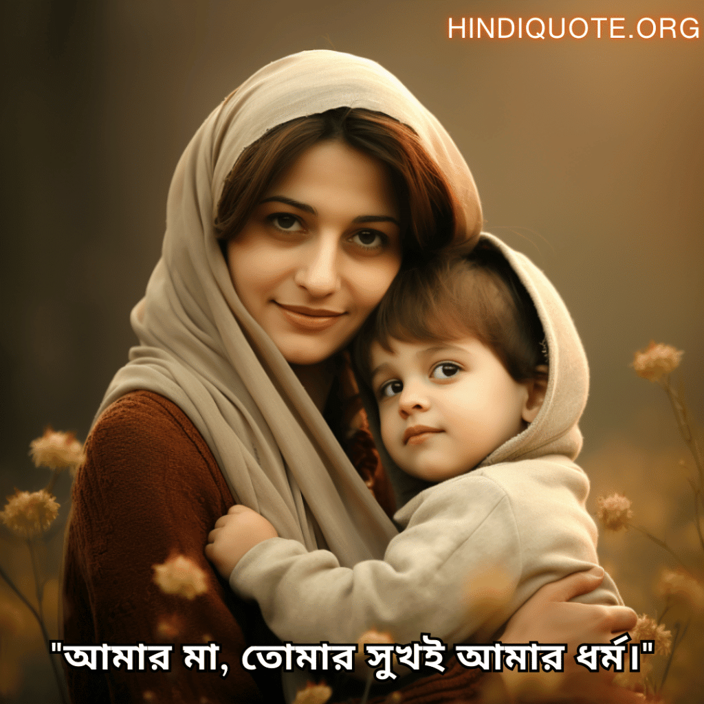 Love Quotes in Bengali For Your Mother "আমার মা, তোমার সুখই আমার ধর্ম।"
