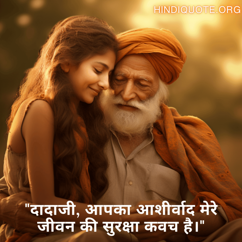 Love Quotes In Hindi For Your Grandpa "दादाजी, आपका आशीर्वाद मेरे जीवन की सुरक्षा कवच है।"