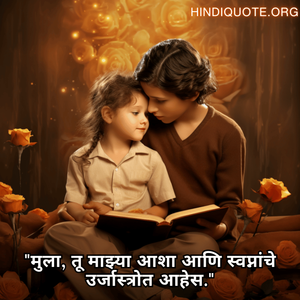 Love Quotes In Marathi For Your Son "मुला, तू माझ्या आशा आणि स्वप्नांचे उर्जास्त्रोत आहेस."