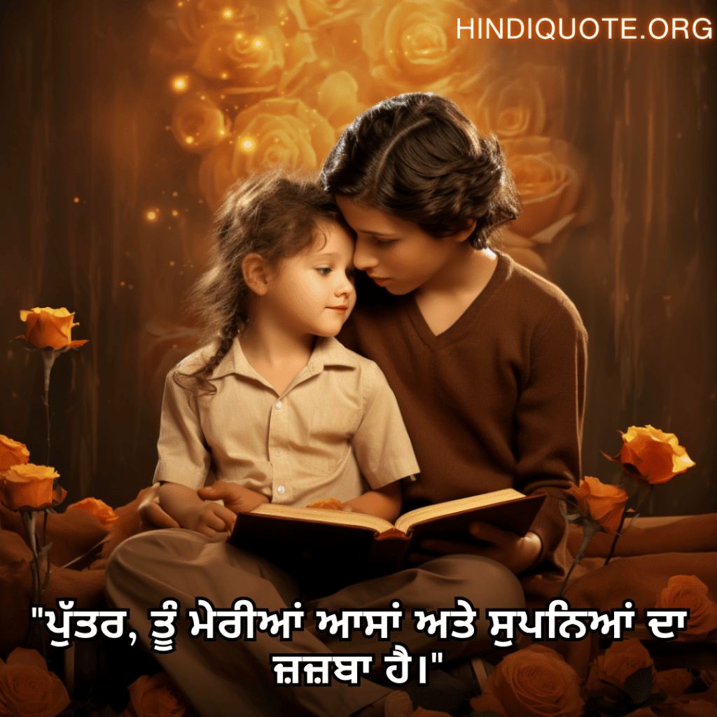 Love Quotes In Punjabi For Your Son "ਪੁੱਤਰ, ਤੂੰ ਮੇਰੀਆਂ ਆਸਾਂ ਅਤੇ ਸੁਪਨਿਆਂ ਦਾ ਜ਼ਜ਼ਬਾ ਹੈ।"