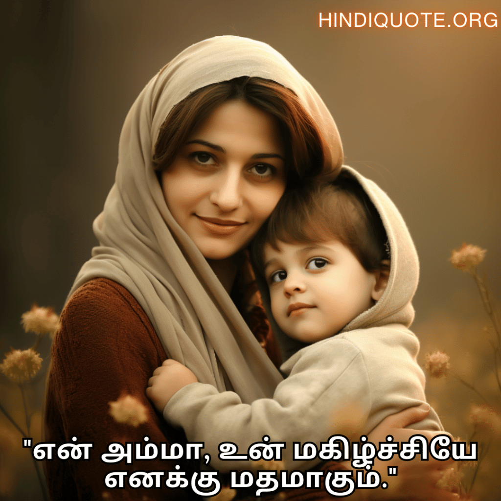 Love Quotes in Tamil For Your Mother "என் அம்மா, உன் மகிழ்ச்சியே எனக்கு மதமாகும்."