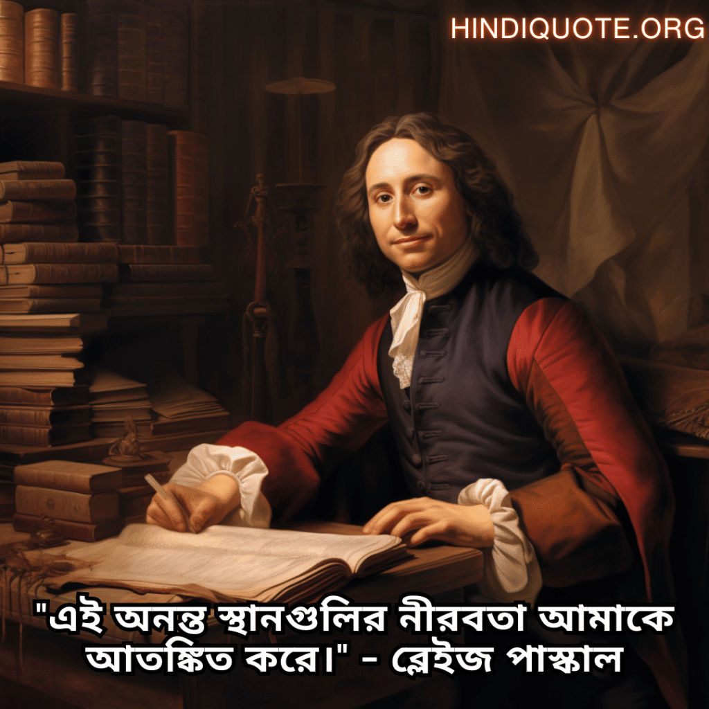 Lonely Quotes In Bengali From Philosophers "এই অনন্ত স্থানগুলির নীরবতা আমাকে আতঙ্কিত করে।" - ব্লেইজ পাস্কাল