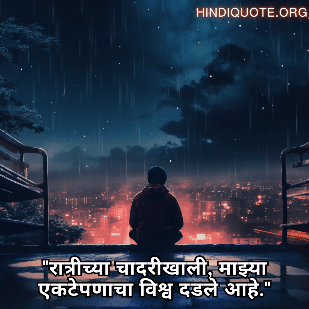 Alone Quotes In Marathi For Night-Time "रात्रीच्या चादरीखाली, माझ्या एकटेपणाचा विश्व दडले आहे."
