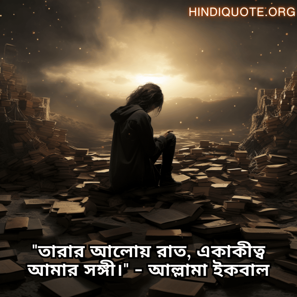 Lonely Quotes In Bengali From Literature "তারার আলোয় রাত, একাকীত্ব আমার সঙ্গী।" - আল্লামা ইকবাল