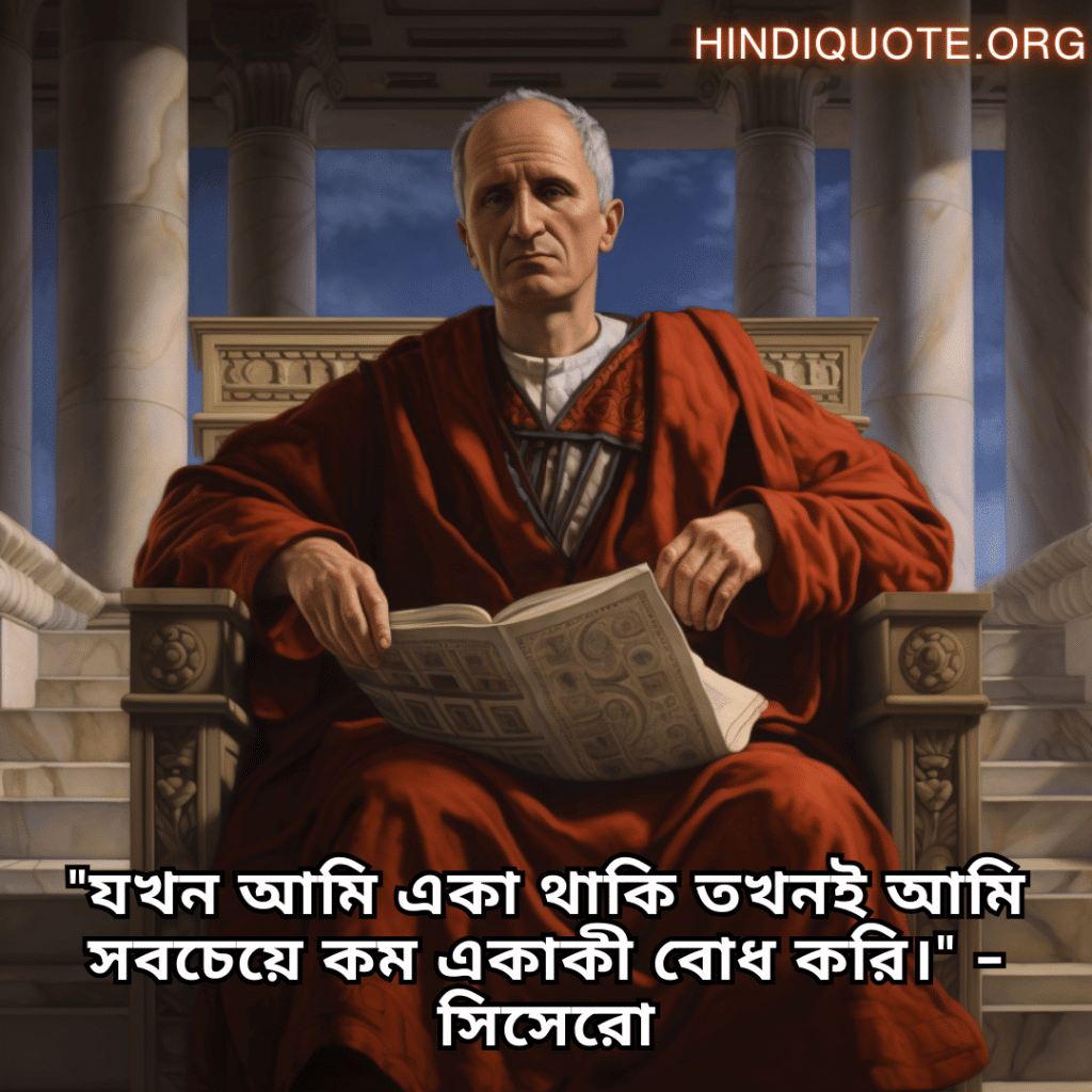 Lonely Quotes In Bengali From Philosophers "যখন আমি একা থাকি তখনই আমি সবচেয়ে কম একাকী বোধ করি।" - সিসেরো