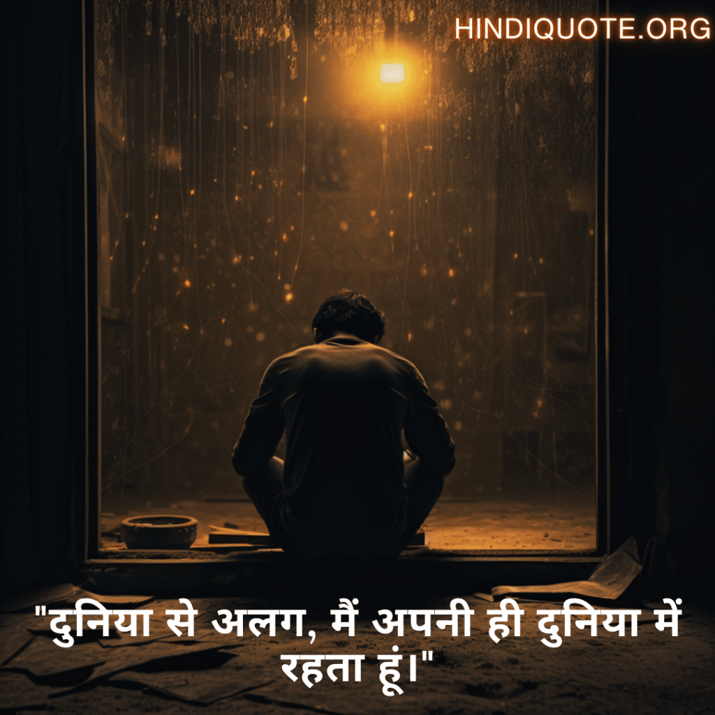 Alone Quotes In Hindi For Introverts "दुनिया से अलग, मैं अपनी ही दुनिया में रहता हूं।"