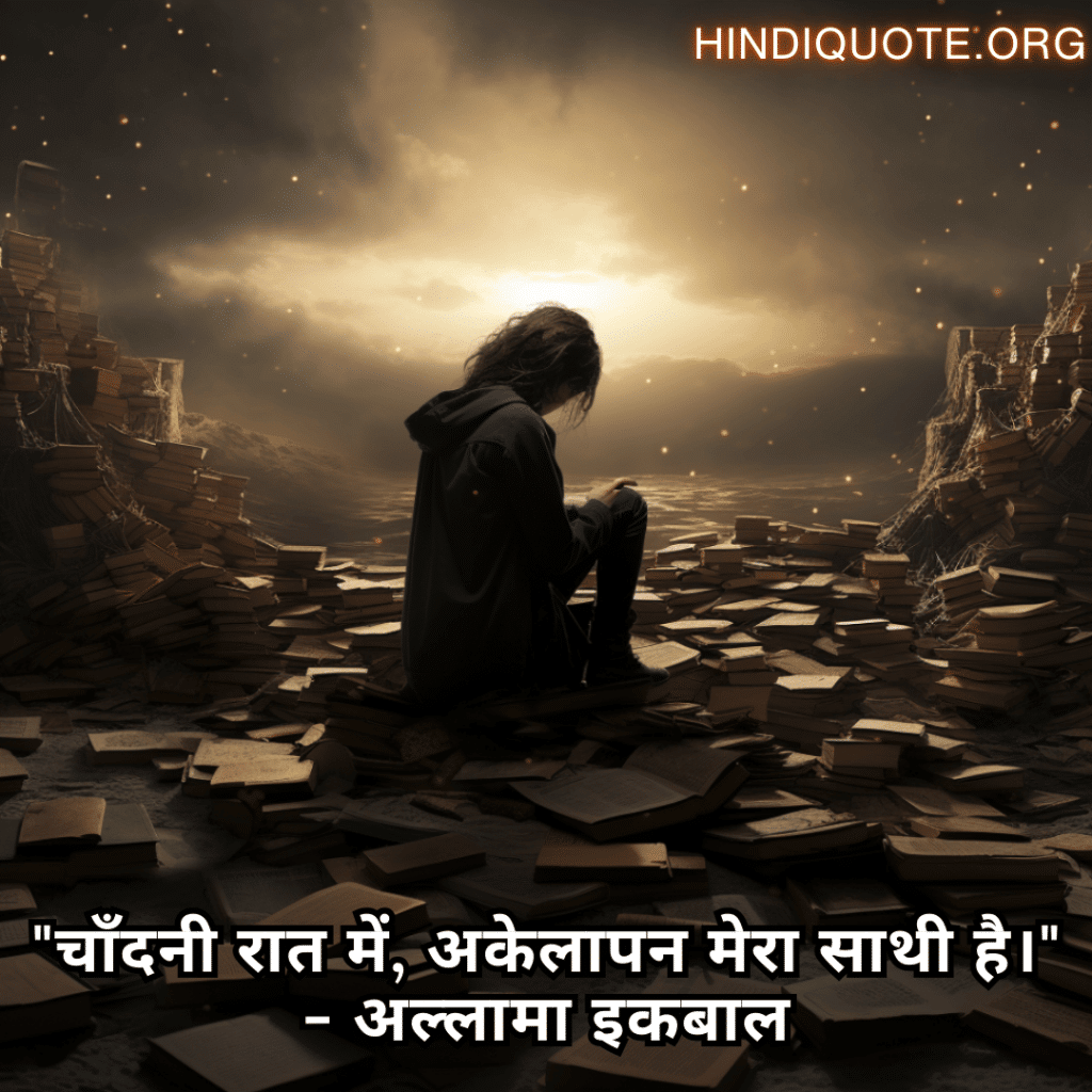 Alone Quotes In Hindi From Literature "चाँदनी रात में, अकेलापन मेरा साथी है।" - अल्लामा इकबाल