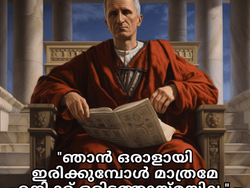Alone Quotes In Malayalam From Philosophers "ഞാൻ ഒരാളായി ഇരിക്കുമ്പോൾ മാത്രമേ എനിക്ക് ഒരിടത്തായ്മയില്ല." - സിസറോ