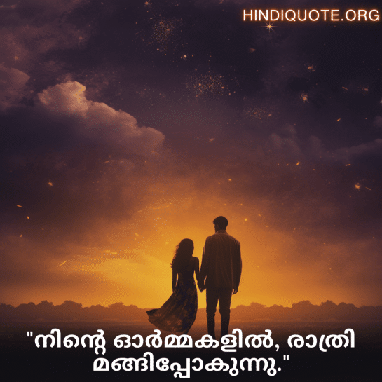 Sad Quotes in Malayalam For Long-Distance Relationships "നിന്റെ ഓർമ്മകളിൽ, രാത്രി മങ്ങിപ്പോകുന്നു."