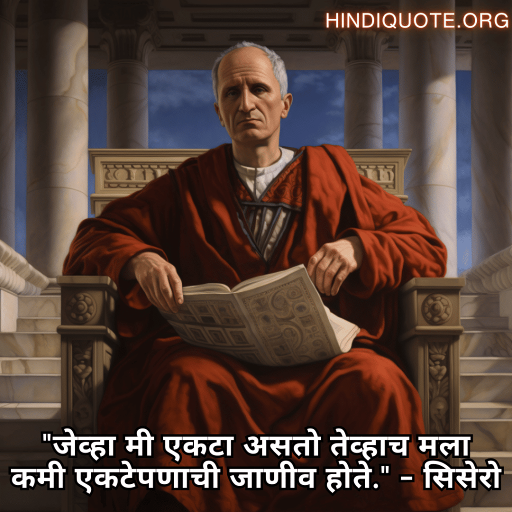 Alone Quotes In Marathi From Philosophers "जेव्हा मी एकटा असतो तेव्हाच मला कमी एकटेपणाची जाणीव होते." - सिसेरो