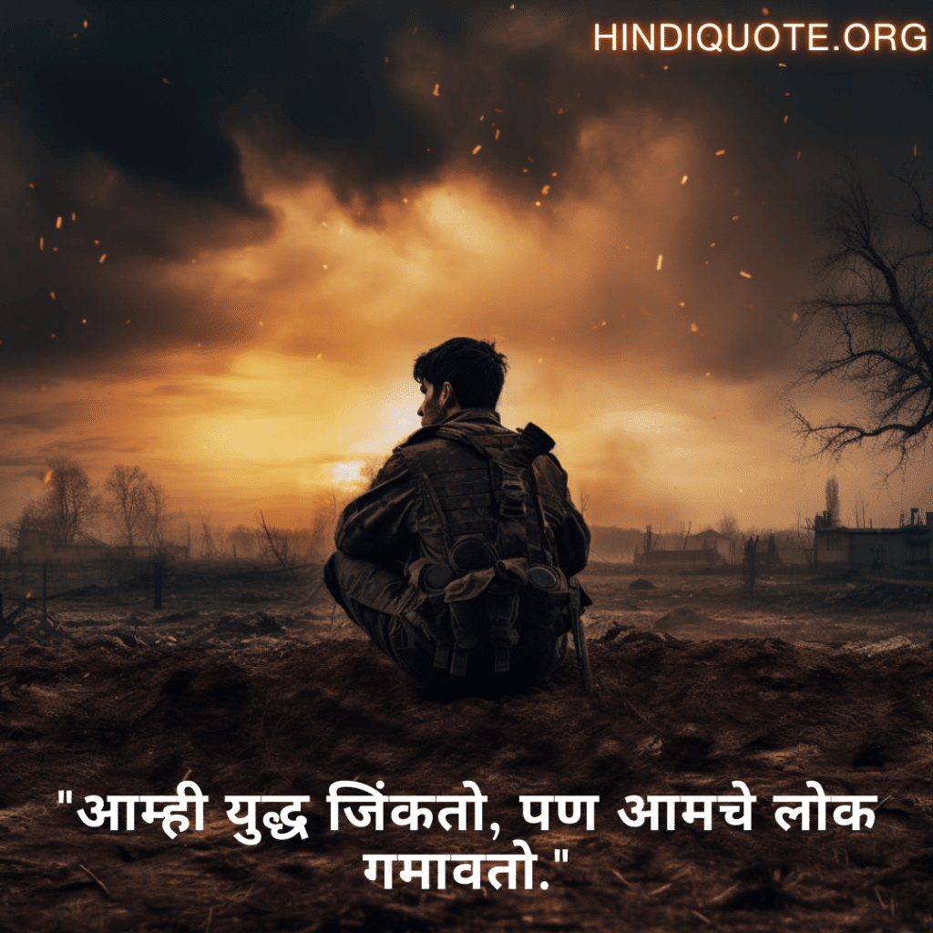 Sad Quotes in Marathi for War "आम्ही युद्ध जिंकतो, पण आमचे लोक गमावतो."