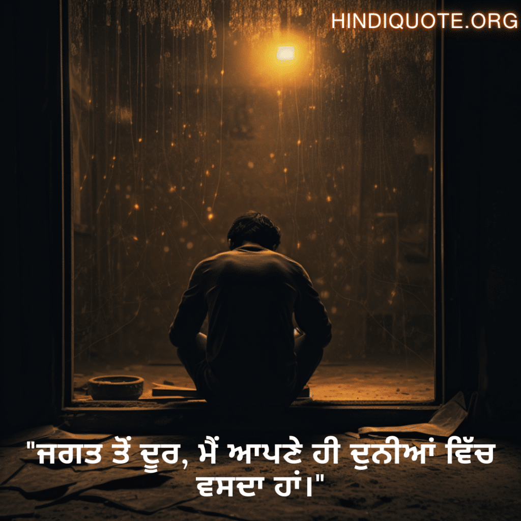 Alone Status In Punjabi For Introverts "ਜਗਤ ਤੋਂ ਦੂਰ, ਮੈਂ ਆਪਣੇ ਹੀ ਦੁਨੀਆਂ ਵਿੱਚ ਵਸਦਾ ਹਾਂ।"