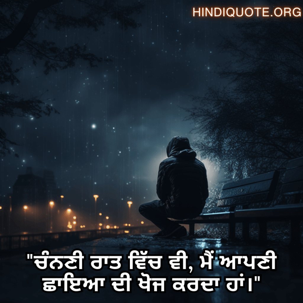 Alone Status In Punjabi For Night-Time "ਚੰਨਣੀ ਰਾਤ ਵਿੱਚ ਵੀ, ਮੈਂ ਆਪਣੀ ਛਾਇਆ ਦੀ ਖੋਜ ਕਰਦਾ ਹਾਂ।"