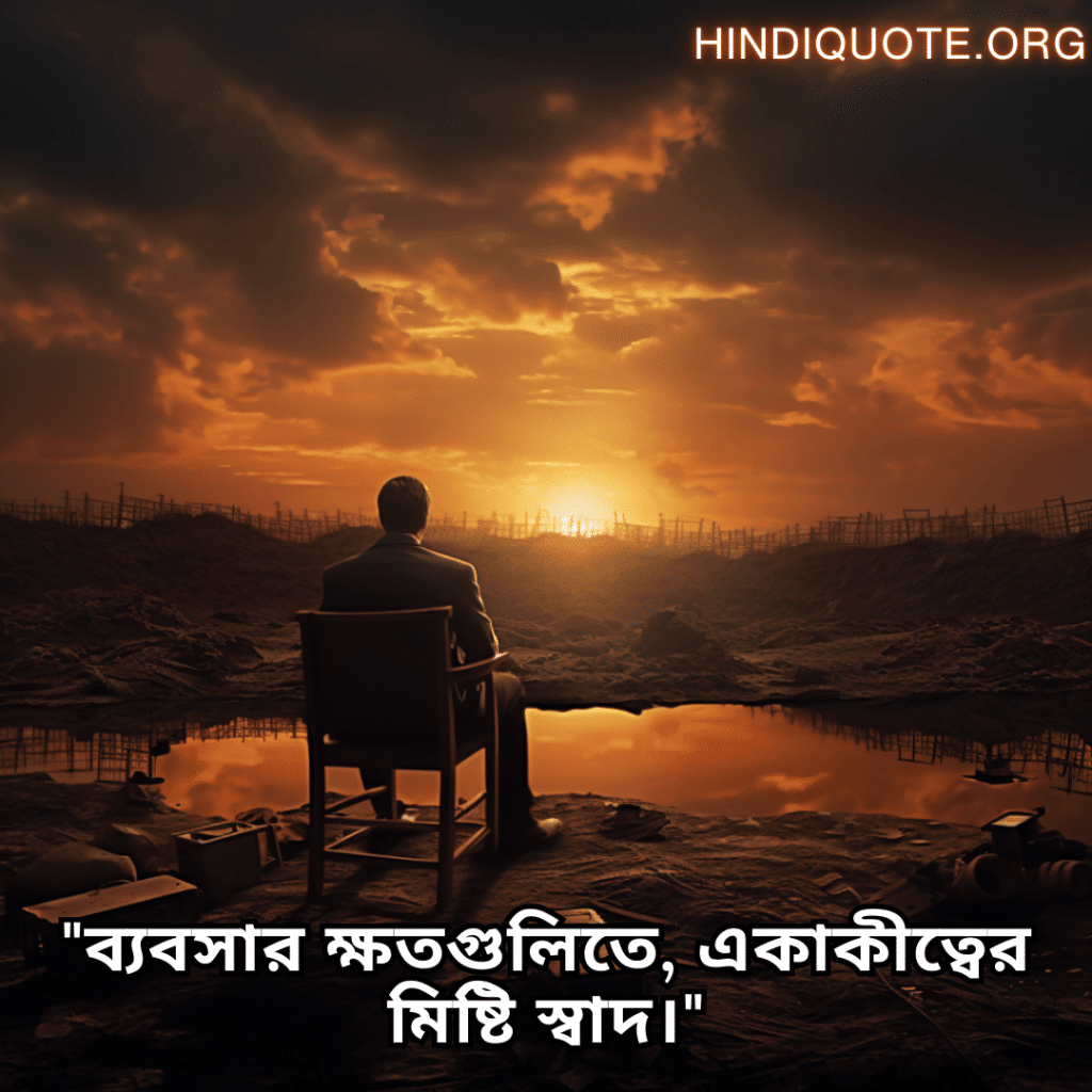 Lonely Quotes In Bengali For The Entrepreneur "ব্যবসার ক্ষতগুলিতে, একাকীত্বের মিষ্টি স্বাদ।"