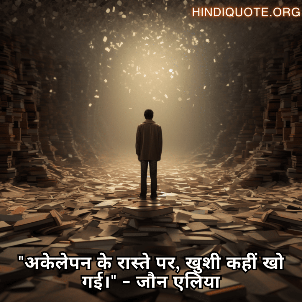 Alone Quotes In Hindi From Literature "अकेलेपन के रास्ते पर, खुशी कहीं खो गई।" - जौन एलिया