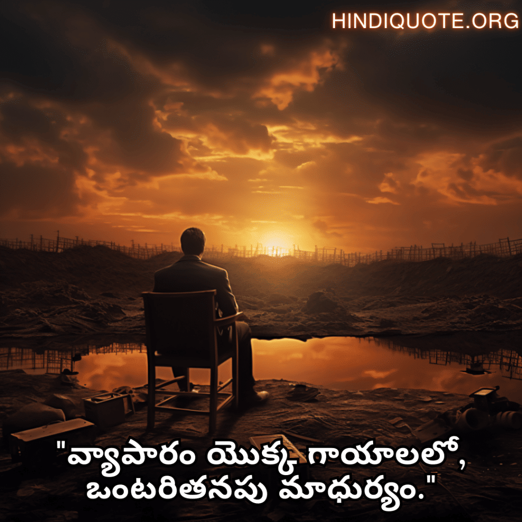 Alone Quotes in Telugu For The Entrepreneur "వ్యాపారం యొక్క గాయాలలో, ఒంటరితనపు మాధుర్యం."