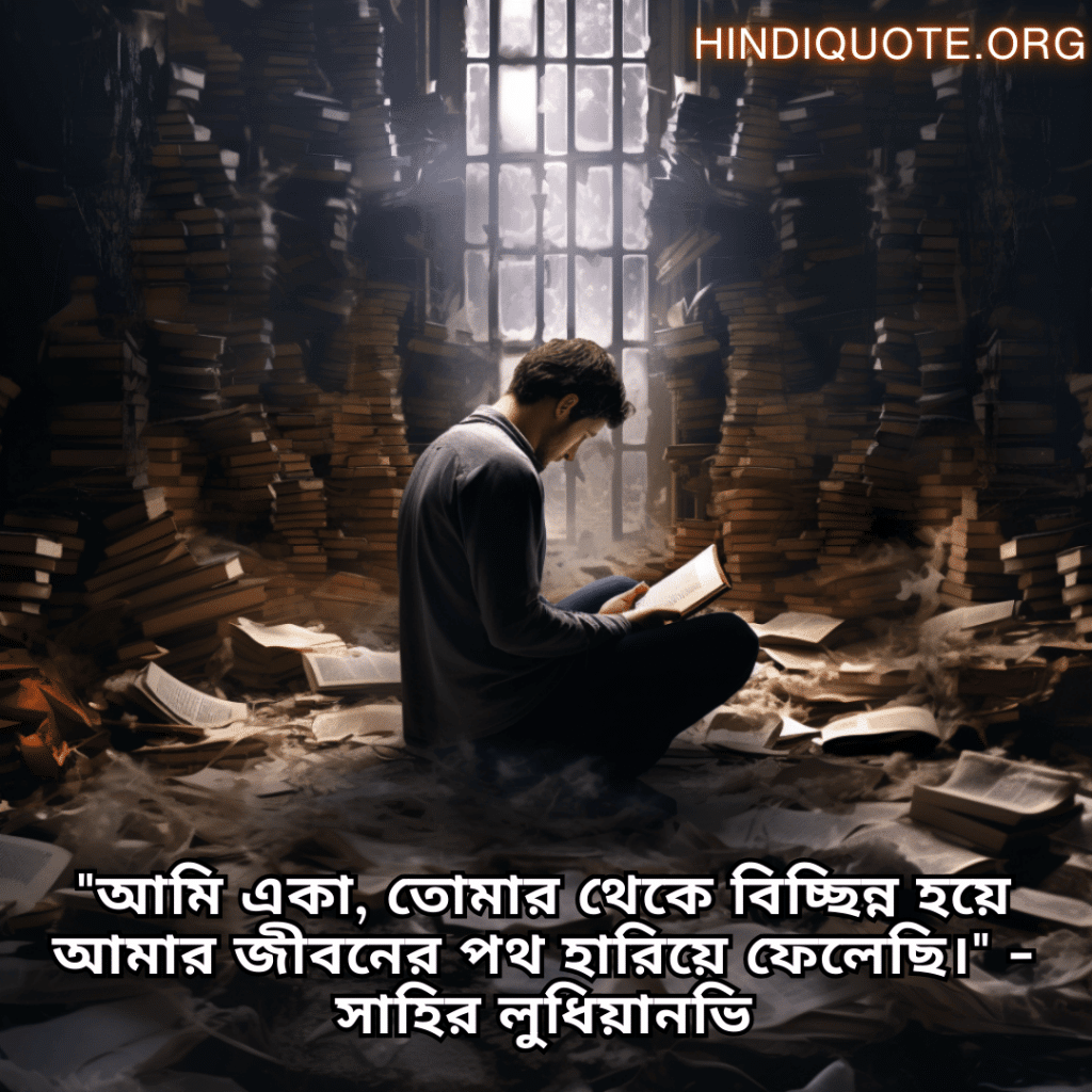 Lonely Quotes In Bengali From Literature "আমি একা, তোমার থেকে বিচ্ছিন্ন হয়ে আমার জীবনের পথ হারিয়ে ফেলেছি।" - সাহির লুধিয়ানভি