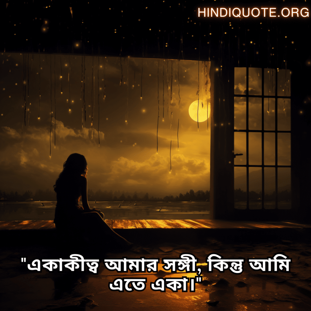 Sad Alone Quotes in Bengali For Living Alone "একাকীত্ব আমার সঙ্গী, কিন্তু আমি এতে একা।"
