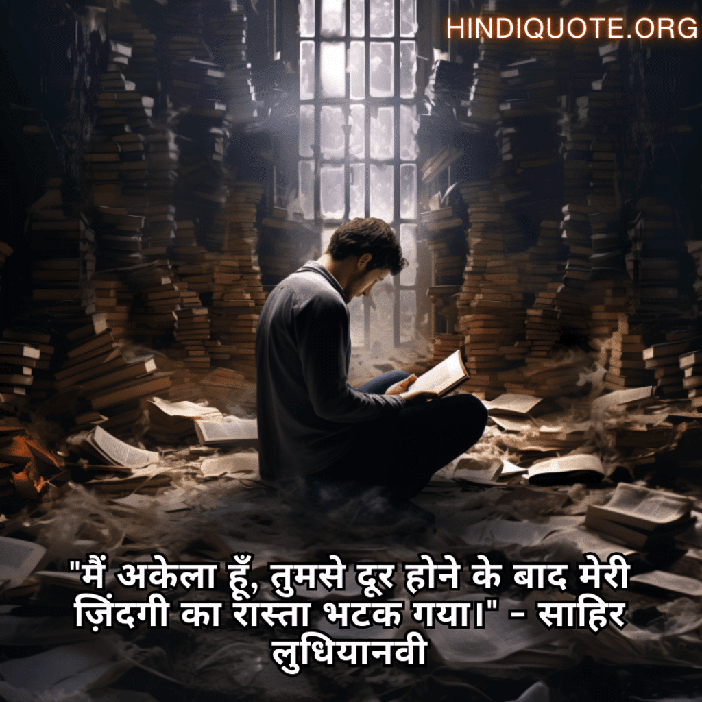 Alone Quotes In Hindi From Literature "मैं अकेला हूँ, तुमसे दूर होने के बाद मेरी ज़िंदगी का रास्ता भटक गया।" - साहिर लुधियानवी
