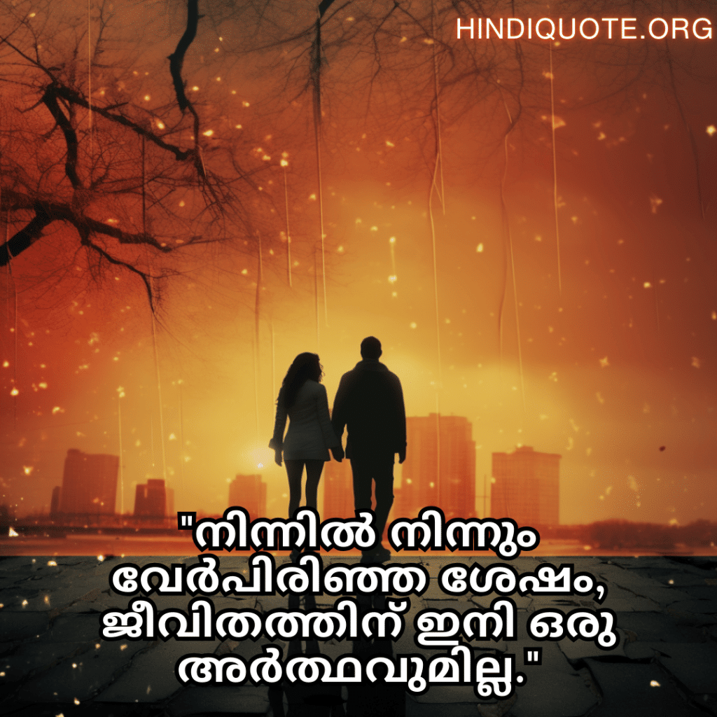 Sad Breakup Quotes in Malayalam "നിന്നിൽ നിന്നും വേർപിരിഞ്ഞ ശേഷം, ജീവിതത്തിന് ഇനി ഒരു അർത്ഥവുമില്ല."