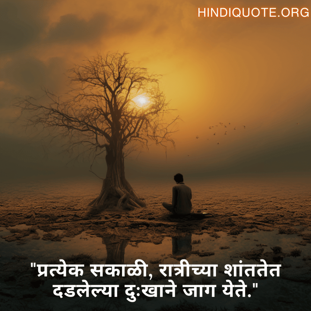 Sad Quotes In Marathi For Dealing With Loss "प्रत्येक सकाळी, रात्रीच्या शांततेत दडलेल्या दुःखाने जाग येते."