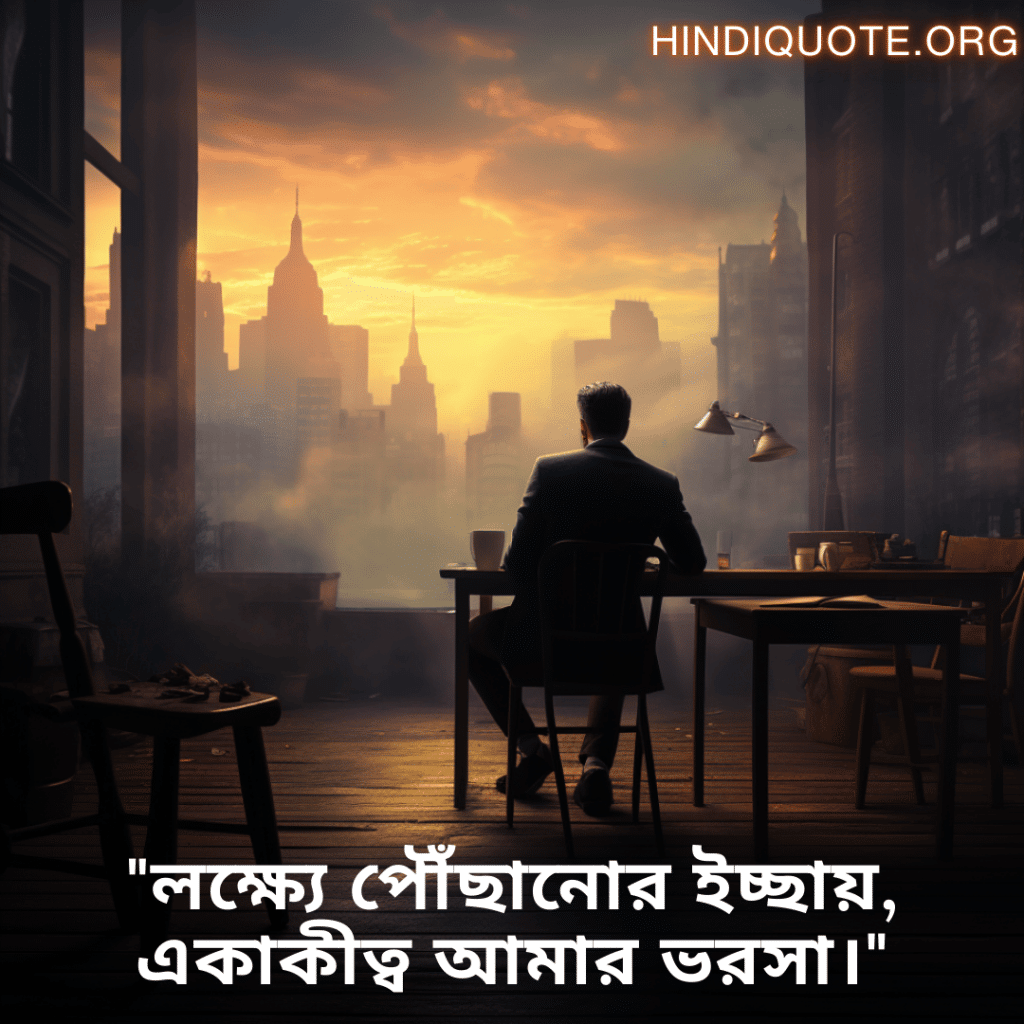 Lonely Quotes In Bengali For The Entrepreneur "লক্ষ্যে পৌঁছানোর ইচ্ছায়, একাকীত্ব আমার ভরসা।"