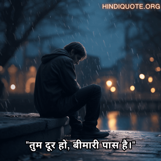 Alone Quotes In Hindi For When You Are Sick "तुम दूर हो, बीमारी पास है।"