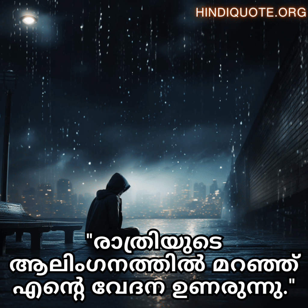 "രാത്രിയുടെ ആലിംഗനത്തിൽ മറഞ്ഞ് എന്റെ വേദന ഉണരുന്നു."